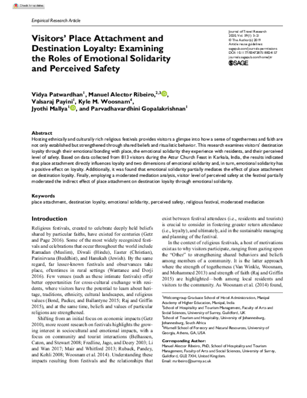 (PDF) Visitors’ Place Attachment and Destination Loyalty: Examining the ...
