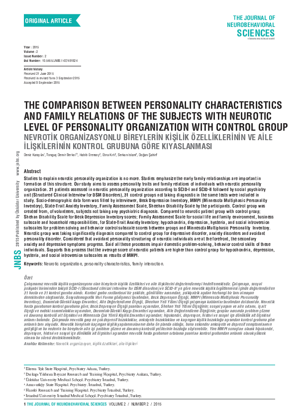 (PDF) The Comparison Between Personality Characteristics and Family ...