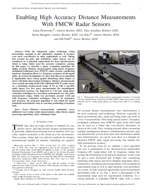(PDF) Enabling High Accuracy Distance Measurements With FMCW Radar Sensors