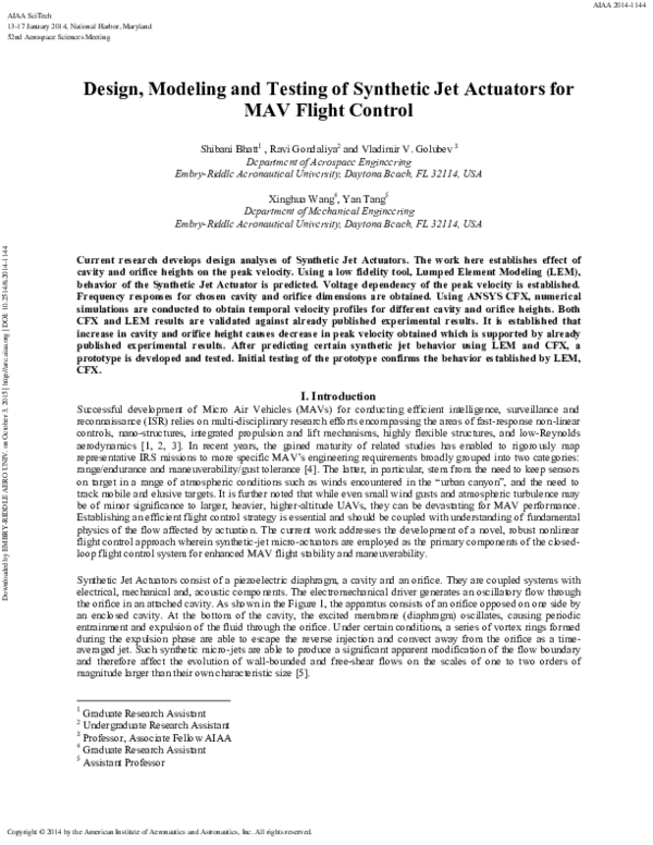(PDF) Design, Modeling and Testing of Synthetic Jet Actuators for MAV ...