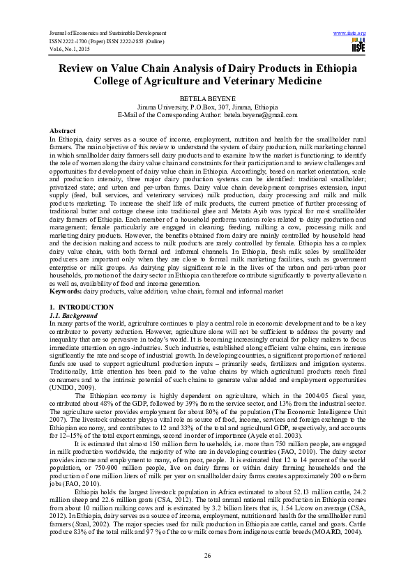(PDF) Review on Value Chain Analysis of Dairy Products in Ethiopia ...
