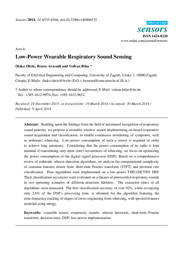 (PDF) Low-Power Wearable Respiratory Sound Sensing