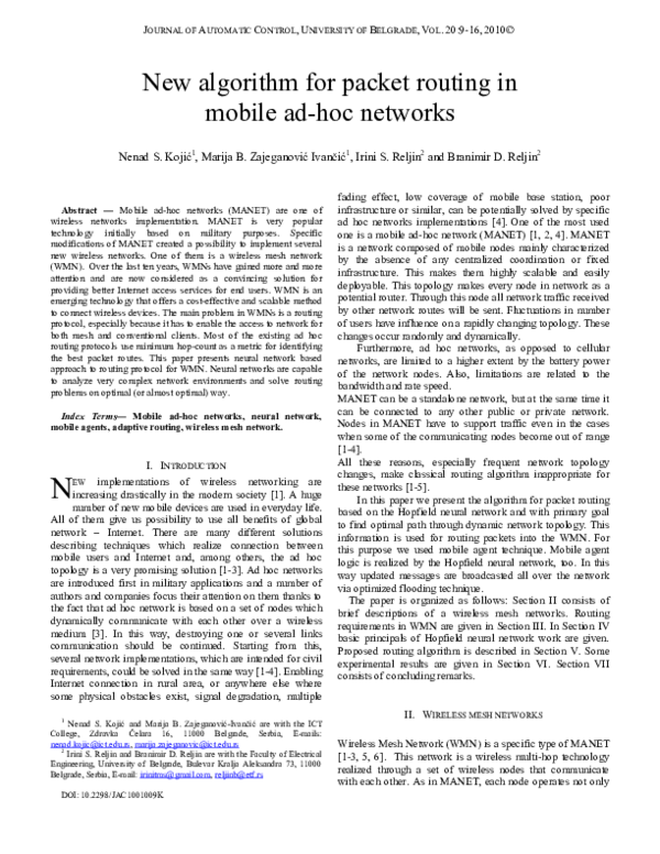 (PDF) New algorithm for packet routing in mobile ad-hoc networks