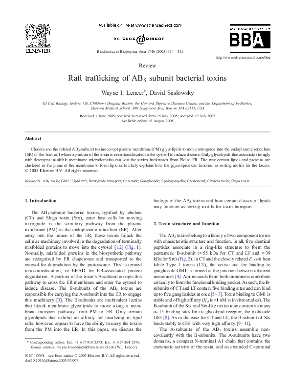 (PDF) Raft trafficking of AB5 subunit bacterial toxins