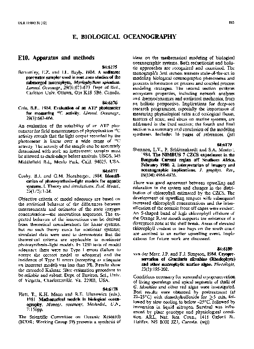 (PDF) Mathematical models in biological oceanography