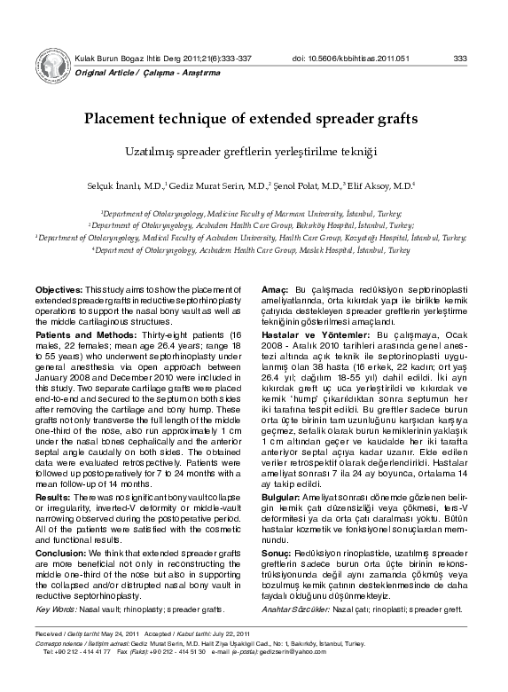 (PDF) Placement technique of extended spreader grafts Elif Ayanoglu