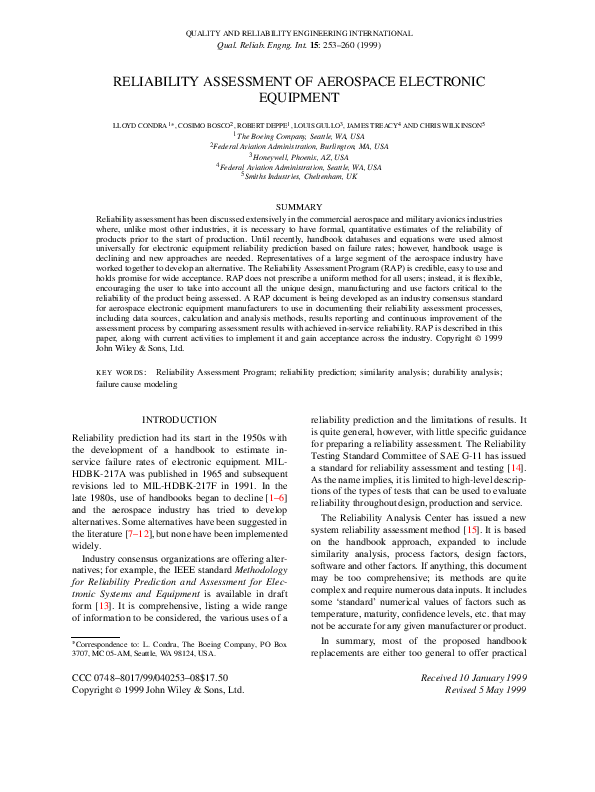 (PDF) Reliability assessment of aerospace electronic equipment