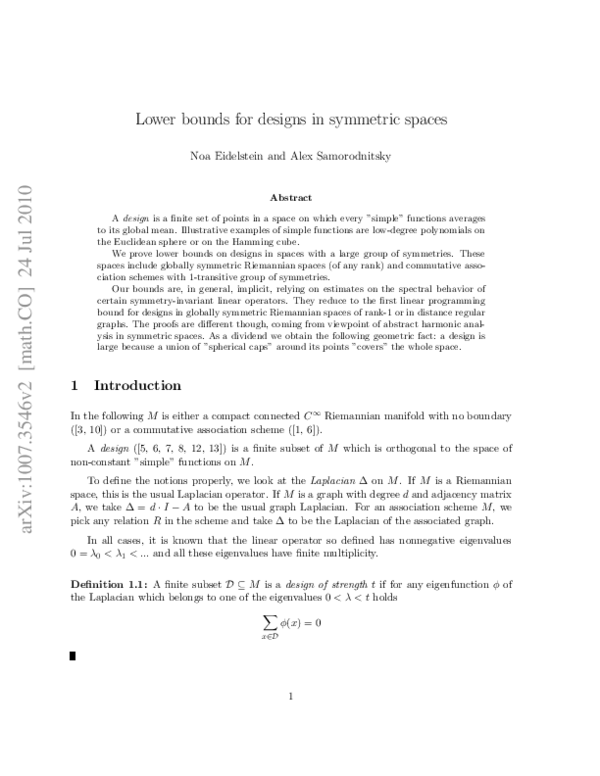 (PDF) Lower bounds for designs in symmetric spaces