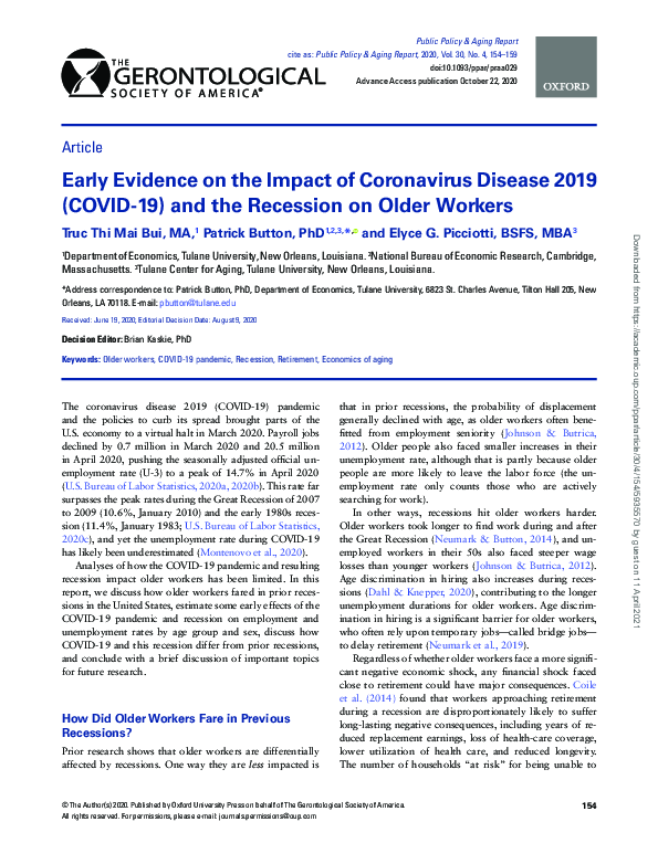 (PDF) Early Evidence on the Impact of Coronavirus Disease 2019 (COVID ...