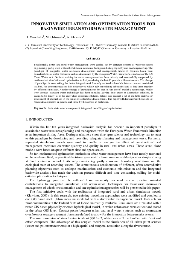 (PDF) Innovative simulation and optimisation tools for basinwide urban ...