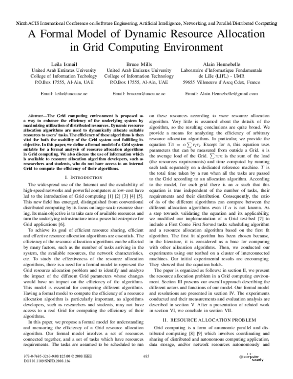 (PDF) A Formal Model of Dynamic Resource Allocation in Grid Computing ...