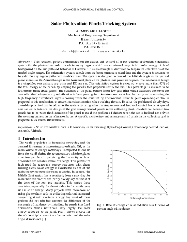 (PDF) Solar photovoltaic panels tracking system