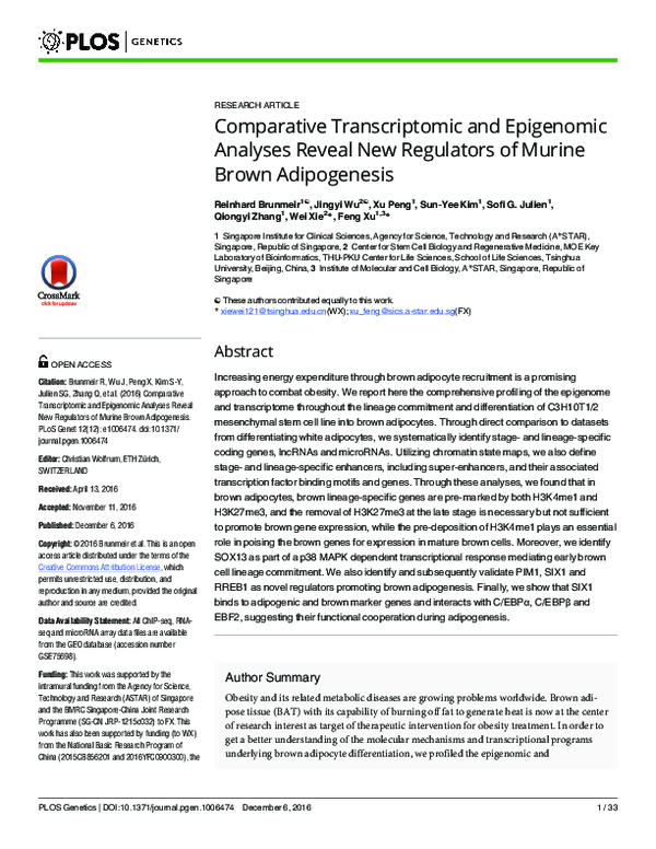 (PDF) Comparative Transcriptomic and Epigenomic Analyses Reveal New ...