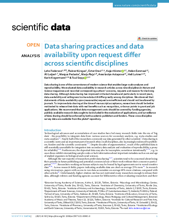 (PDF) Data sharing practices and data availability upon request differ ...