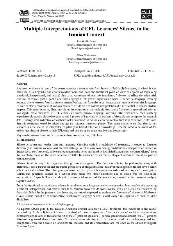 (PDF) Multiple Interpretations of EFL Learners’ Silence in the Iranian ...