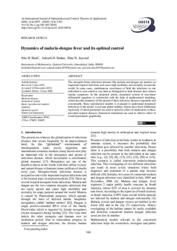 (PDF) Dynamics of malaria-dengue fever and its optimal control