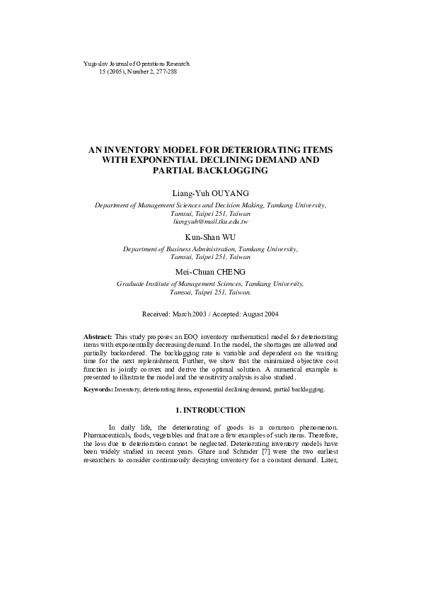 (PDF) An Inventory Model for Deteriorating Items with Exponential ...