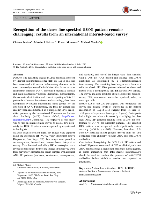 (PDF) Recognition of the dense fine speckled (DFS) pattern remains ...