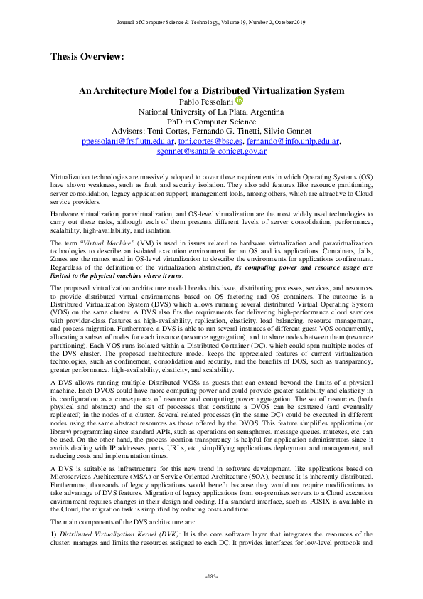 (PDF) An Architecture Model for a Distributed Virtualization System
