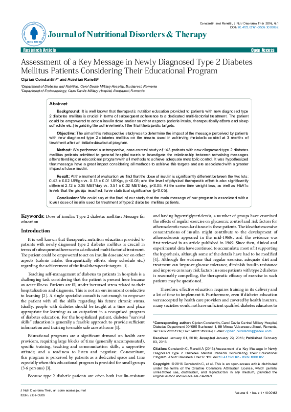 (PDF) Assessment of a Key Message in Newly Diagnosed Type 2 Diabetes ...