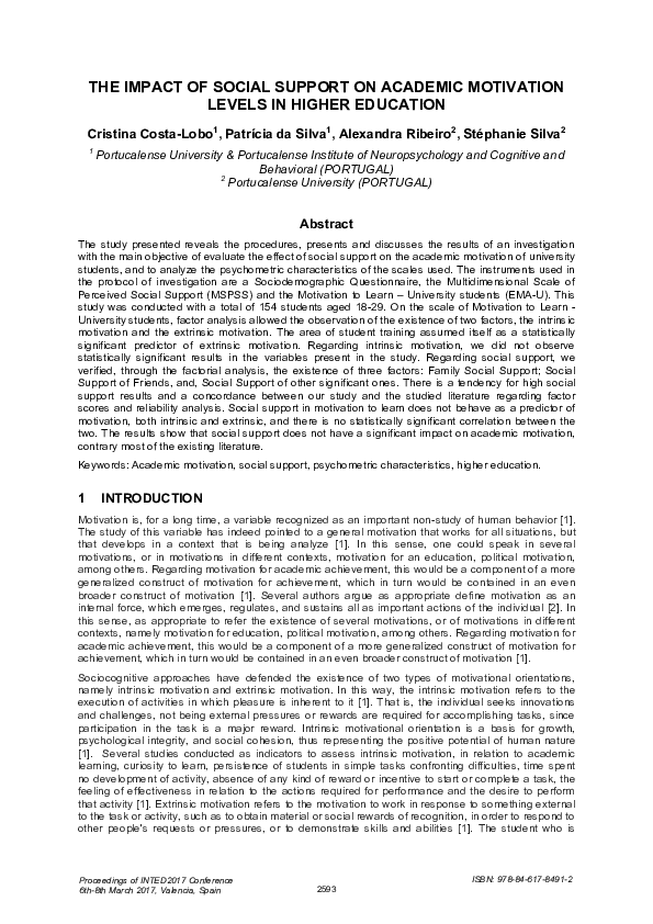 (PDF) The Impact of Social Support on Academic Motivation Levels in ...