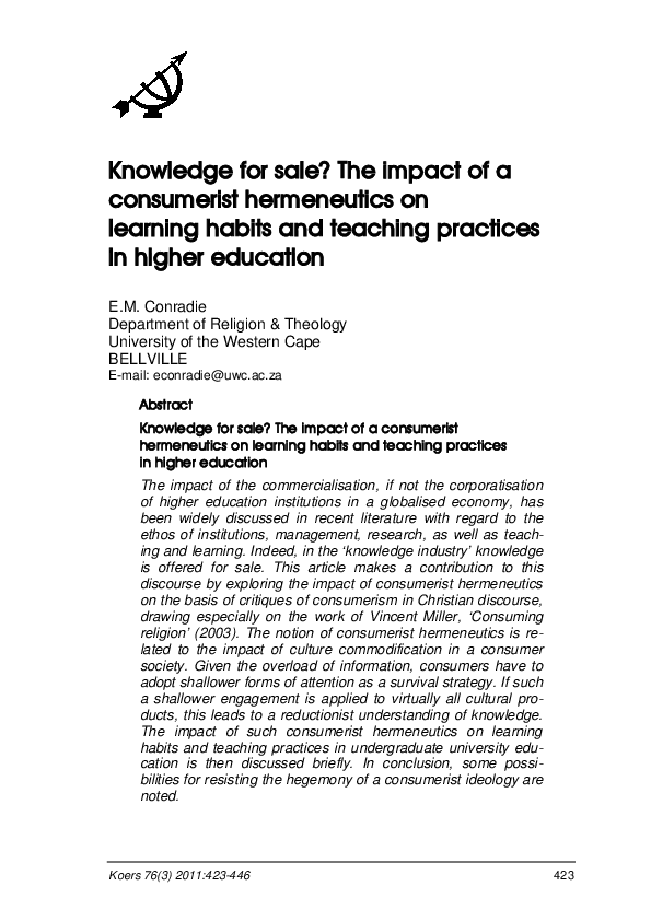 (PDF) Knowledge for sale? The impact of a consumerist hermeneutics on ...