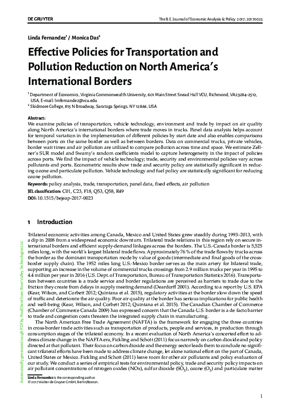 (PDF) Effective Policies for Transportation and Pollution Reduction on ...