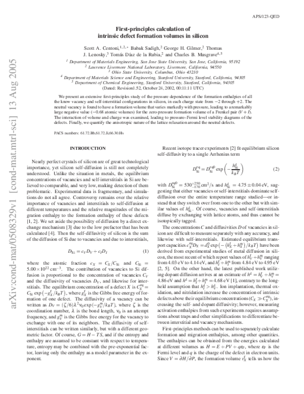 (PDF) First-principles calculation of intrinsic defect formation ...