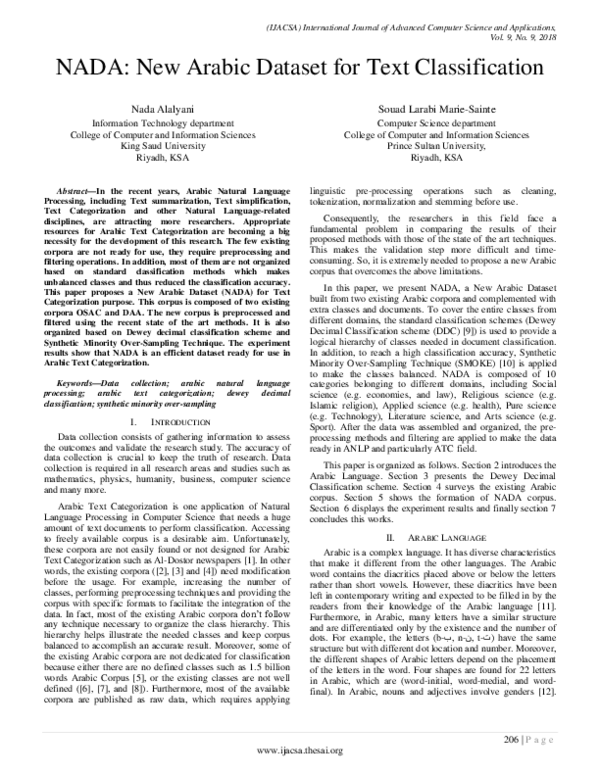 (PDF) NADA: New Arabic Dataset for Text Classification