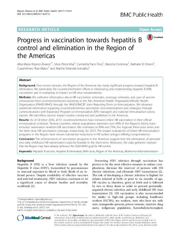 (PDF) Progress in vaccination towards hepatitis B control and ...