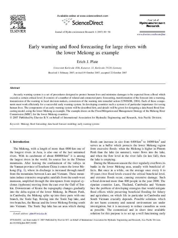 (PDF) Early warning and flood forecasting for large rivers with the ...