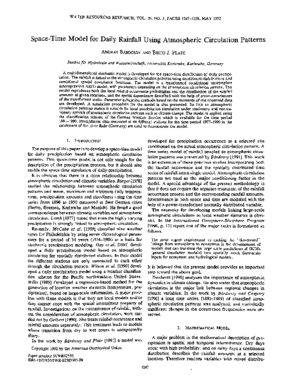 (PDF) Space-time model for daily rainfall using atmospheric circulation ...