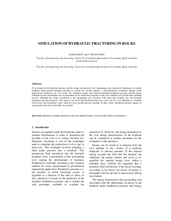 (PDF) Simulation of hydraulic fracturing in brittle rocks