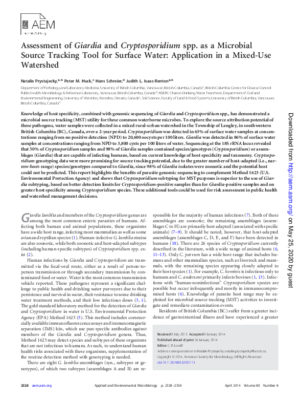 (PDF) Assessment of Giardia and Cryptosporidium spp. as a Microbial ...