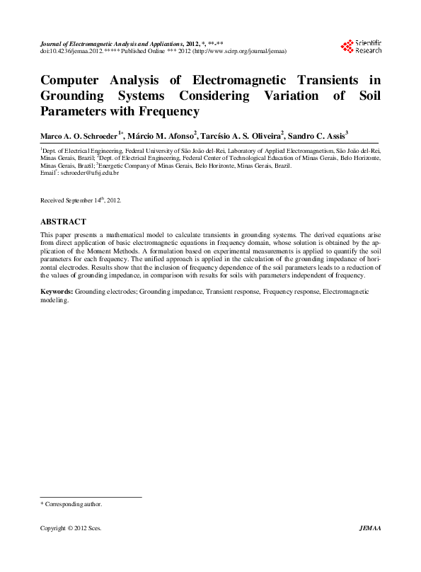 (PDF) Computer Analysis of Electromagnetic Transients in Grounding ...