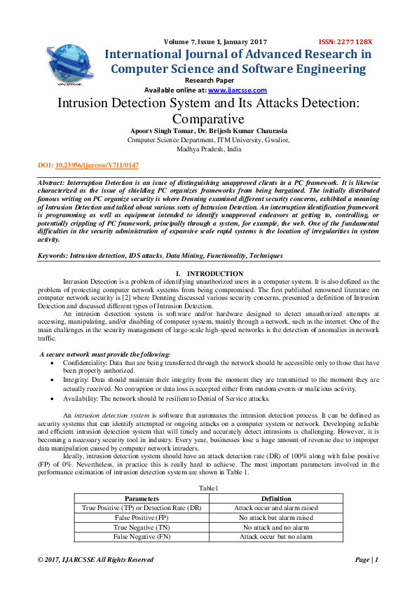 (PDF) Intrusion Detection System and Its Attacks Detection: Comparative