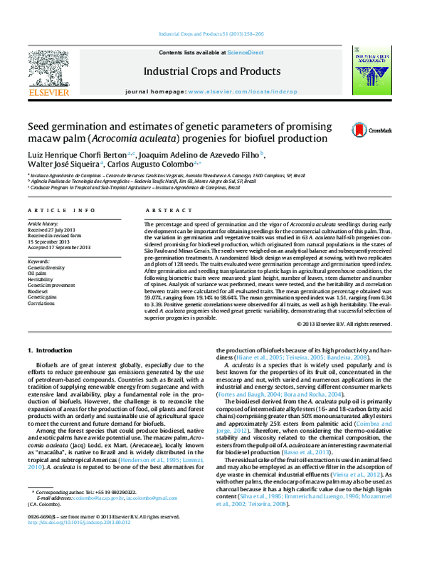 (PDF) Seed germination and estimates of genetic parameters of promising ...
