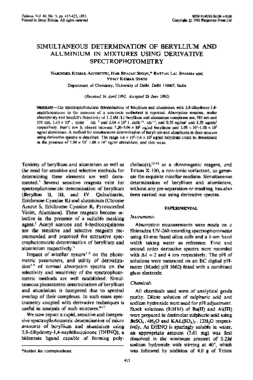 (PDF) Simultaneous determination of beryllium and aluminium in mixtures ...