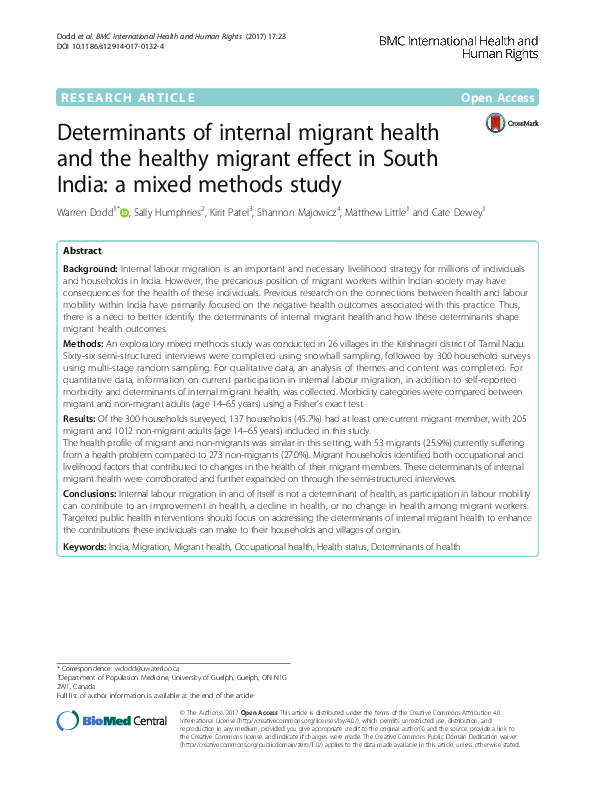 (PDF) Determinants of internal migrant health and the healthy migrant ...