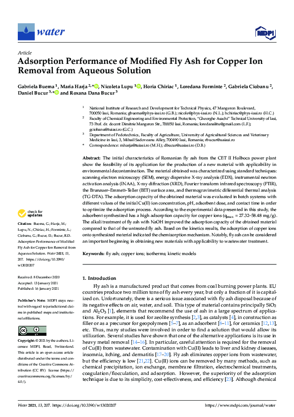 (PDF) Adsorption Performance of Modified Fly Ash for Copper Ion Removal ...