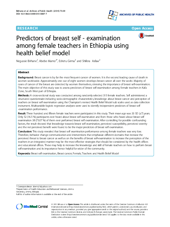 (PDF) Predictors of breast self - examination among female teachers in ...