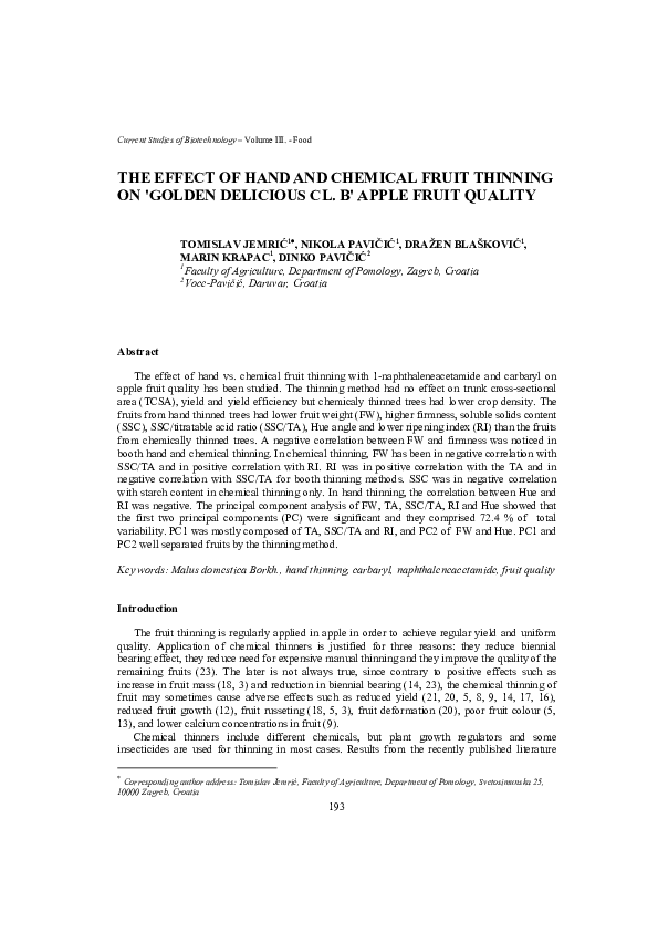 (PDF) The effect of hand and chemical fruit thinning on'Golden ...