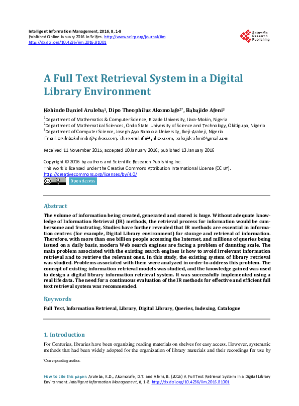 (PDF) A Full Text Retrieval System in a Digital Library Environment