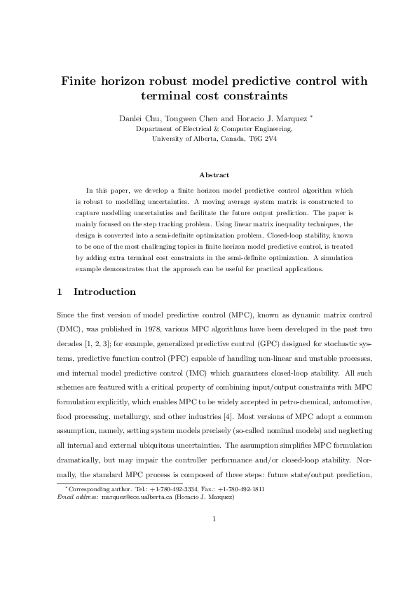 (PDF) Finite horizon robust model predictive control with terminal cost ...