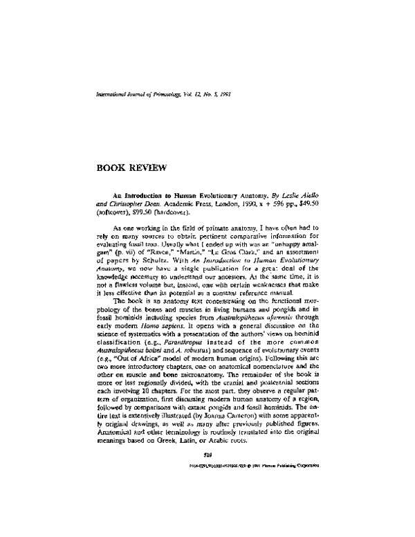 AN INTRODUCTION TO HUMAN EVOLUTIONARY ANATOMY ACADEMIC PRESS visual data 6
