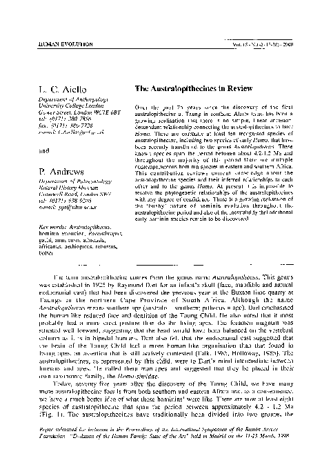 (PDF) The australopithecines in review