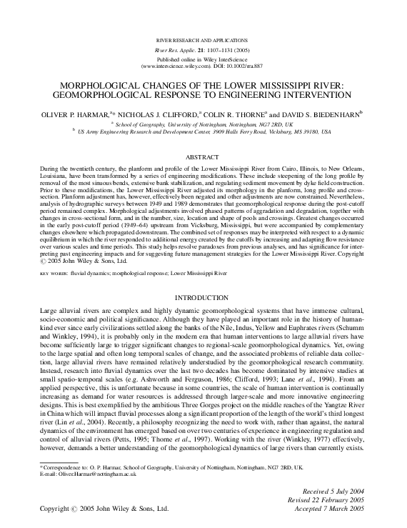 (PDF) Morphological changes of the Lower Mississippi River ...