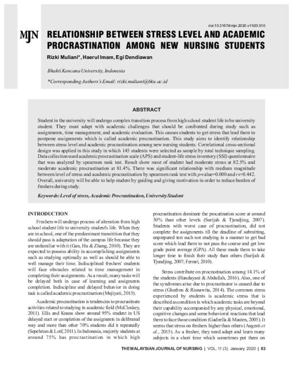 Pdf Relationship Between Stress Level And Academic Procrastination Pdf Relationship Between Stress Level And Academic Procrastination