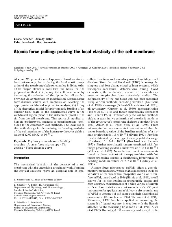 (PDF) Atomic force pulling: probing the local elasticity of the cell ...