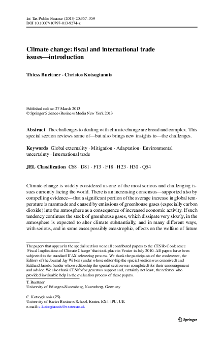 (PDF) Climate change: fiscal and international trade issues—introduction
